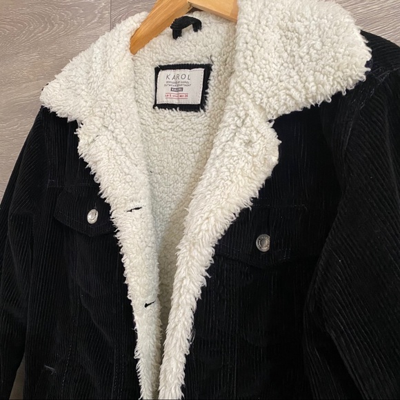 Women's Black Sherpa-Lined Corduroy Jacket - Picture 5 of 9
